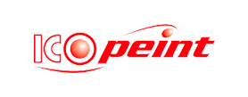 Logo ICO Peint - Expert en Peinture et Revêtements Logo ICO peint en rouge avec des sphères et des courbes dynamiques